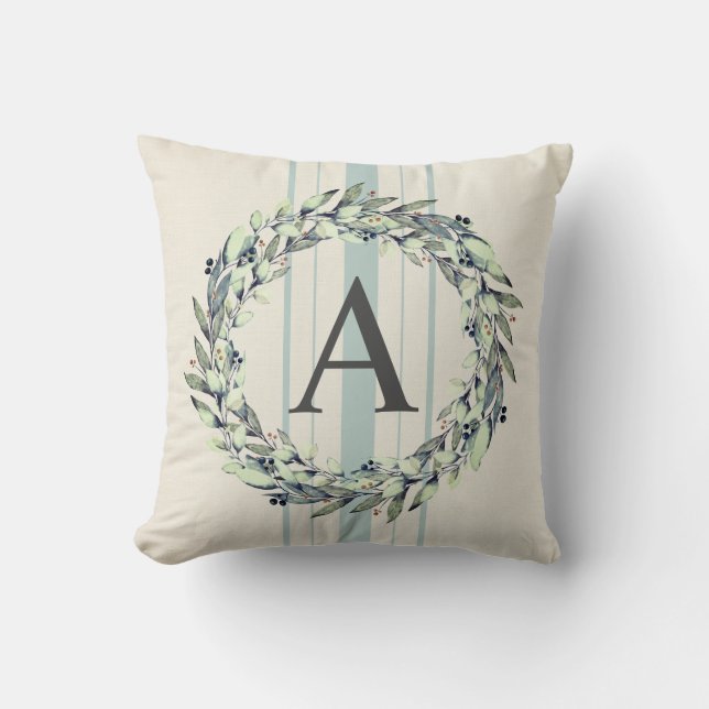 Rustik vinterkrans för bondgård med monogram-initi kudde (Framsida)