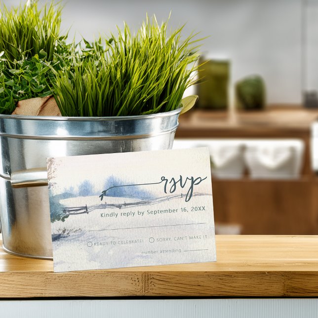 Rustik vinterlandskap Bröllop OSA Kort (Rustic Winter Scenery Wedding RSVP Card)