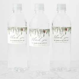 Rustik vinterpinträd i form av vattenflasketikett vattenflaskor etikett