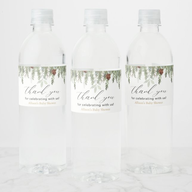 Rustik vinterpinträd i form av vattenflasketikett vattenflaskor etikett (Flaskor)