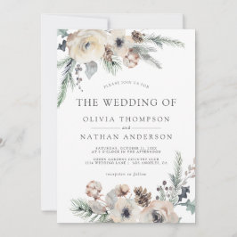 Rustik vintertall botanisk blomsterbröllop inbjudningar