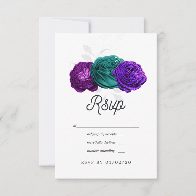 Rustik Violett och Turkos Blommig Bröllop OSA Kort (Framsida)
