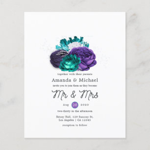 Rustik Violett och Turkos Blommig Bröllopsinbjudan Flygblad