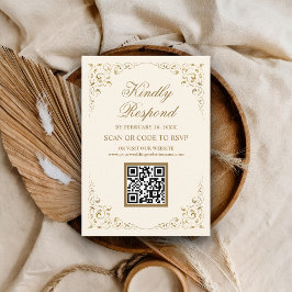 Rustik Virvel Ram Kräm Guld QR Kod RSVP Bröllop Tilläggskort