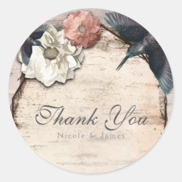 Rustik vit björkblomma & kolibri-favor runt klistermärke