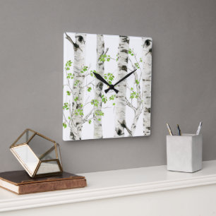 Rustik vit björkträ acrylic väggklocka
