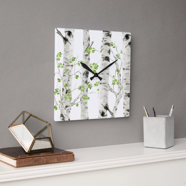 Rustik vit björkträ acrylic väggklocka (Kontor)
