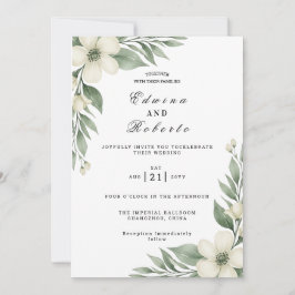 Rustik vit Gardenia och Eucalyptus Bröllop Inbjudningar