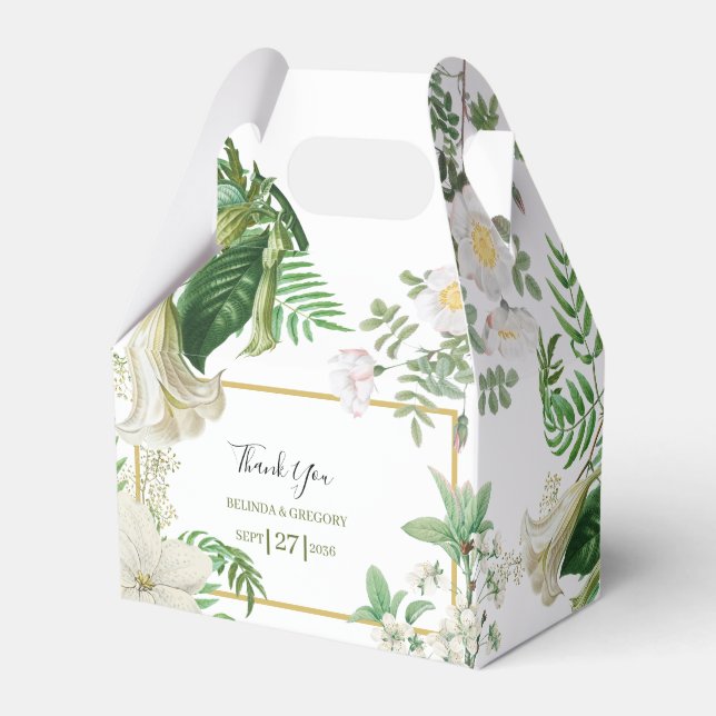 Rustik vit grön akvarell blomster guld bröllop presentaskar (Framsidan Sidan)