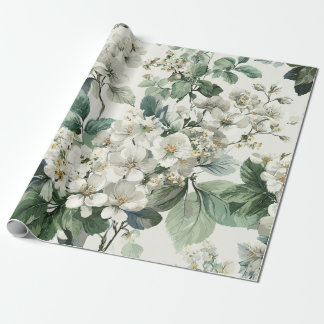 Rustik vit grön botanisk vintage boho blommig presentpapper