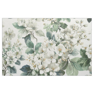 Rustik vit grön botanisk vintage boho blommig tyg