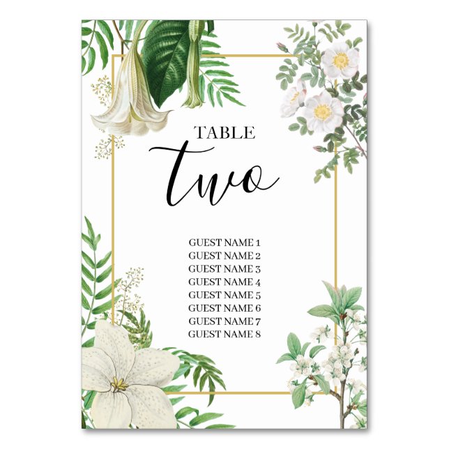 Rustik vit Grönt Vattenfärg Blommigt Guld Bröllop Bordsnummer (Framsidan)