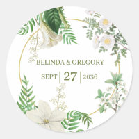 Rustik vit Grönt Vattenfärg Blommigt Guld Bröllop