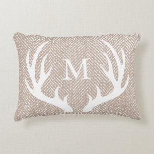 Rustik vit Hjort Antlers & Taupe Herringbone Prydnadskudde