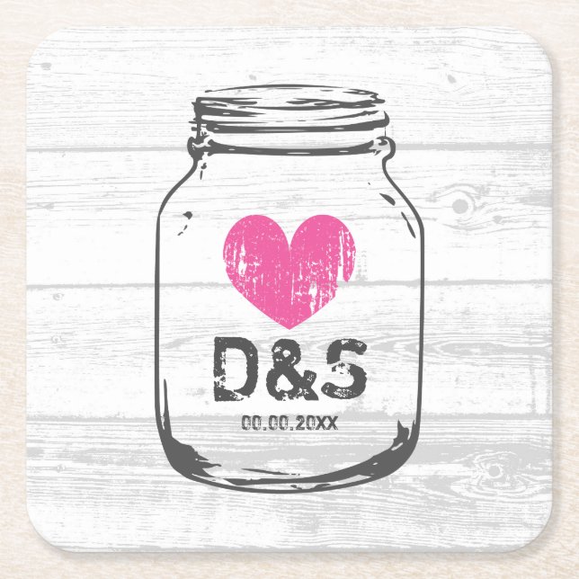 Rustik, vit ladugårdsmason burk bröllop underlägg (Framsidan)