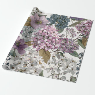 Rustik vit lila botanisk vintage blommig presentpapper