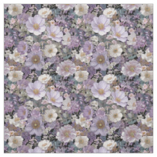 Rustik vit lila botanisk vintage blommig tyg