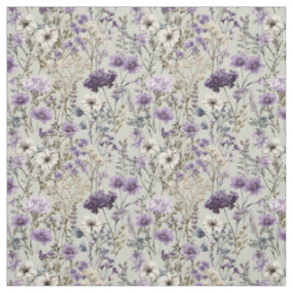 Rustik vit lila botanisk vintage blommig tyg