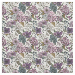 Rustik vit lila botanisk vintage blommig tyg