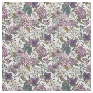 Rustik vit lila botanisk vintage blommig tyg