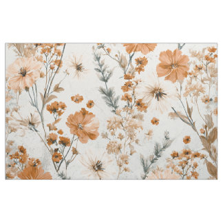 Rustik vit orange botanisk vintage boho blommig tyg
