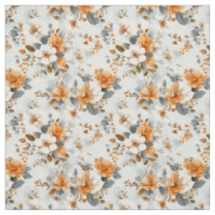 Rustik vit orange botanisk vintage boho blommig  tyg