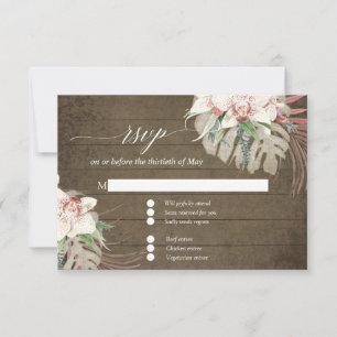 Rustik vit orkidé Tropisk blomsterblad RSVP OSA Kort