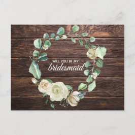 Rustik vit ros trä blomster vattenfärg bröllop inbjudan vykort