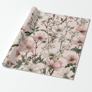 Rustik vit rosa botanisk pastell vintage blommig presentpapper