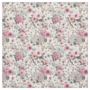 Rustik vit rosa botanisk pastell vintage blommig  tyg