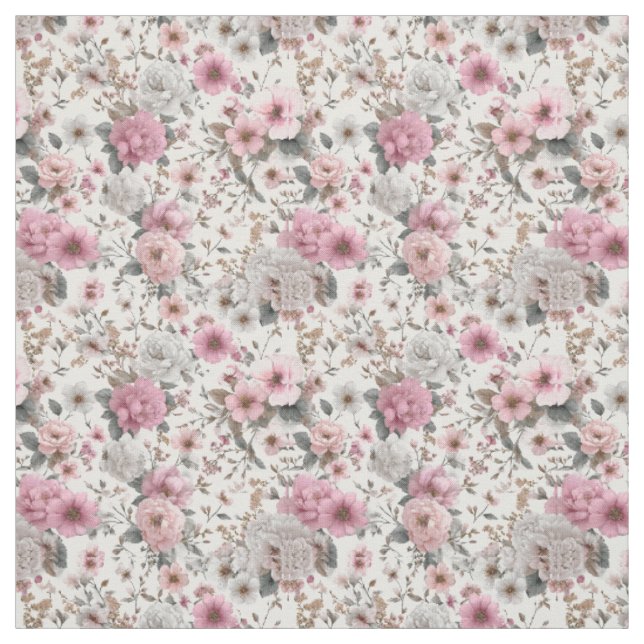 Rustik vit rosa botanisk pastell vintage blommig  tyg (Provkarta)