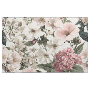 Rustik vit rosa botanisk pastell vintage blommig  tyg