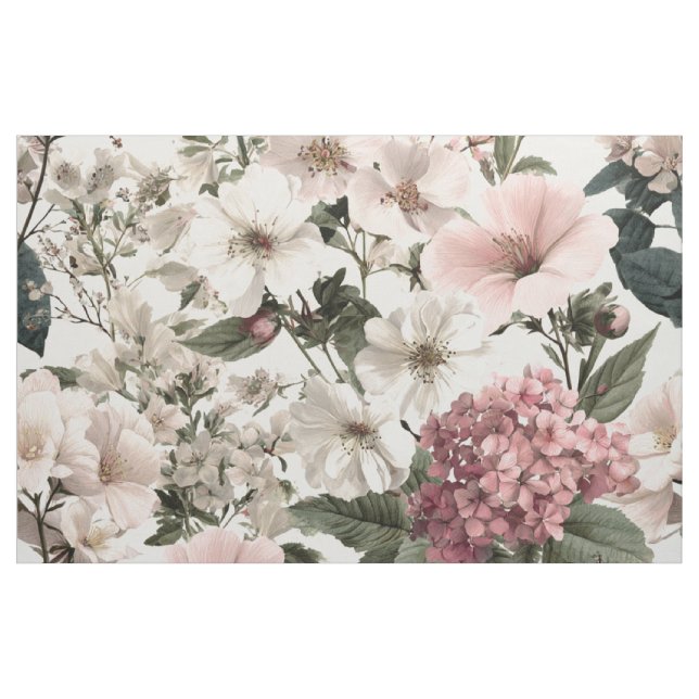 Rustik vit rosa botanisk pastell vintage blommig  tyg (Yard)