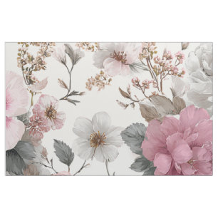 Rustik vit rosa botanisk pastell vintage blommig  tyg