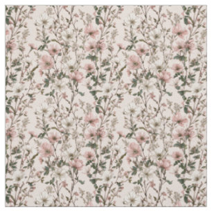 Rustik vit rosa botanisk pastell vintage blommig  tyg