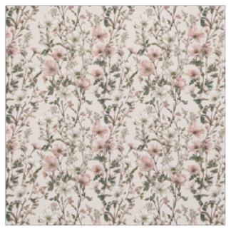 Rustik vit rosa botanisk pastell vintage blommig tyg