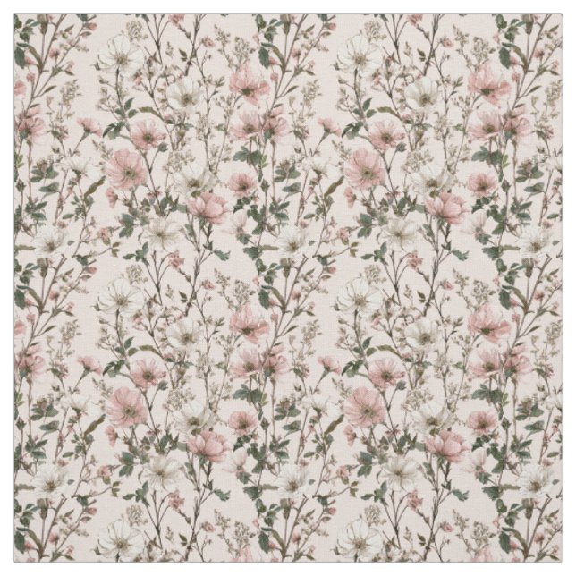 Rustik vit rosa botanisk pastell vintage blommig  tyg (Provkarta)