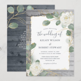 Rustik vit roséguld blomsterbröllop inbjudningar