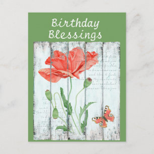 Rustik Vit Staket Blommig Inspirerande Födelsedag Vykort