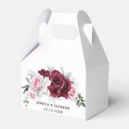 Rustik vit vinröd rosblommig bröllops- presentaskar