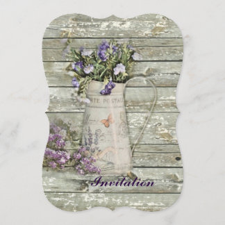 Rustik vitewaserad träbondlavender inbjudningar