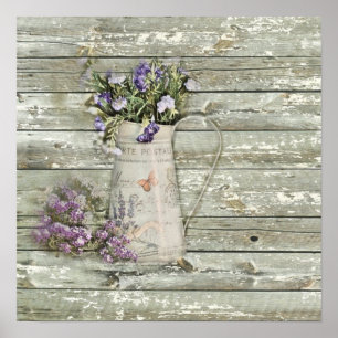 Rustik vitewaserad träbondlavender poster