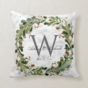 Rustik WandeMarble Monogram Bröllop Keepsaké Kudde