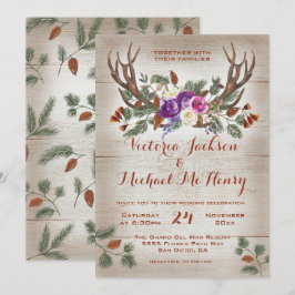 Rustik Watercolor Antlers & Gräs Grenar Bröllop Inbjudningar