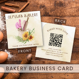 Rustik Watercolor Bakery-Tack Qr-kod Fyrkantigt Visitkort