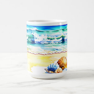 Rustik Watercolor Beach Seashell Monogram Kaffemugg