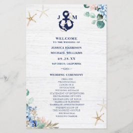 Rustik Watercolor Blommigt Beach Wedding Program