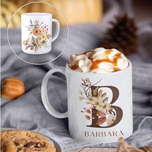 Rustik Watercolor Blommigt Brev B Kaffemugg