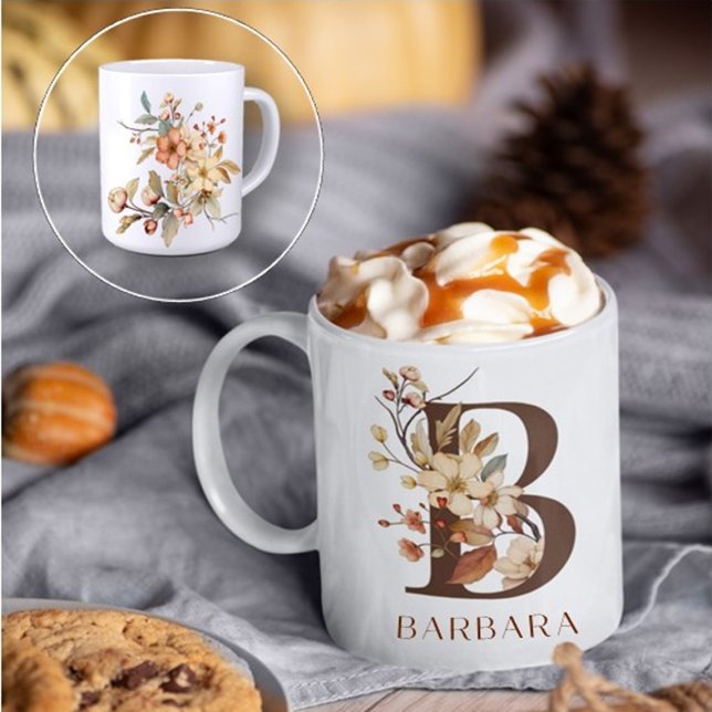 Rustik Watercolor Blommigt Brev B Kaffemugg (Skapare uppladdad)