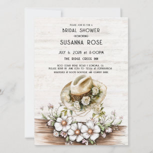 Rustik Watercolor Blommigt cowgirl Hat Möhippa Inbjudningar